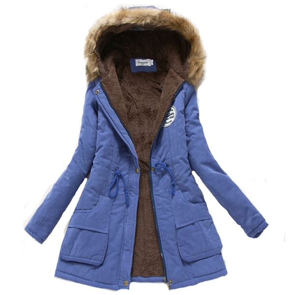 

women winter warm coat female autumn hooded cotton fur plus size basic jacket outerwear slim long ladies chaqueta, Black;brown
