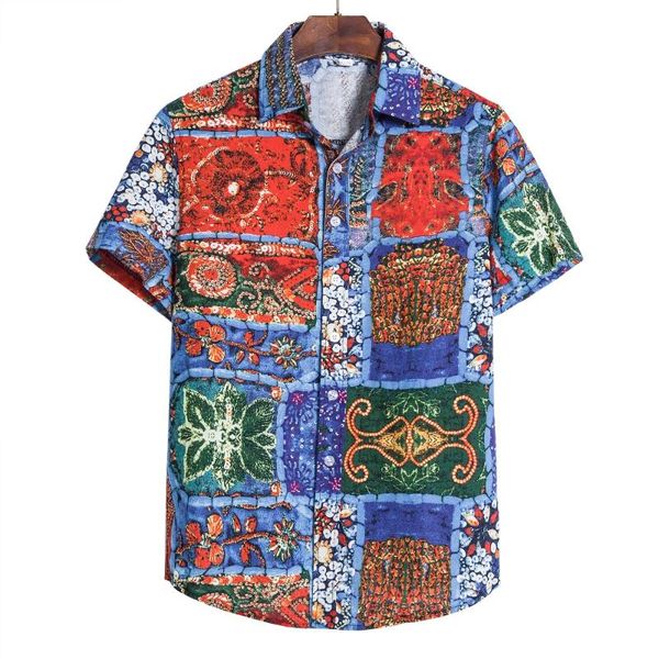 

2020 new style large size men's fashion printed beach party short-sleeved shirt, White;black