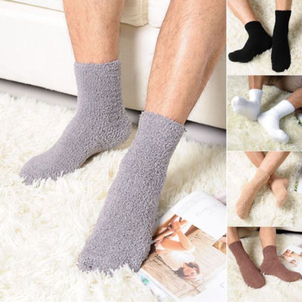 

slipper floor socks non-slip men socks solid thick winter warm coral fleece, Black