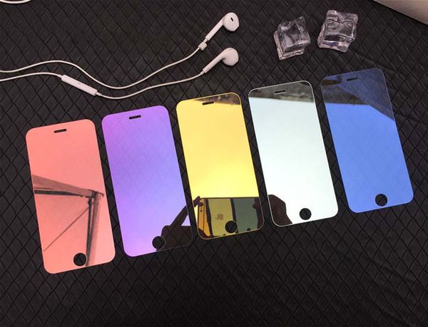 

tinted mirror tempered glass for iphone 11/11pro/11 promax x/xs xr xsmax 7p/8p anti-scrath front screen protector color film 5 colors