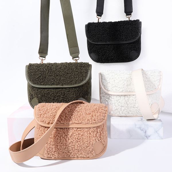 

pu material mao mao messenger bag women's winter retro bag cover solid color messenger