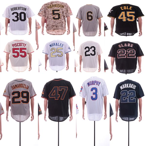 

30 Robertson 5 Harrison 45 Cole 55 Piscotty 25 Morales 22 Clark 29 Samardzija 3 Murphy 22 Markakis 23 Sandberg 99 Vaughn Men Baseball Jersey