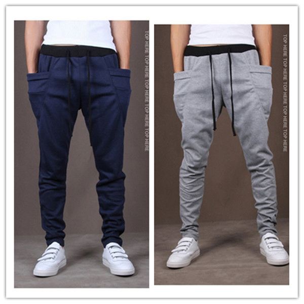 

men joggers s joggings trousers slim skinny track pants harem trousers hip-hop pants pantalon homme casual cotton mid drawstring, Black