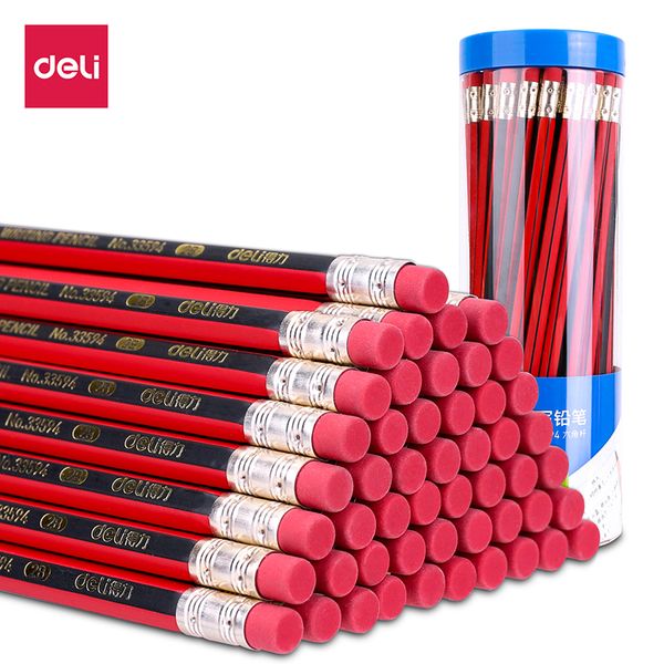 

deli classic red and black drawing hex 2b pencil with rubber head student examination sketch drawing pencil 50pcs/barrel 33594