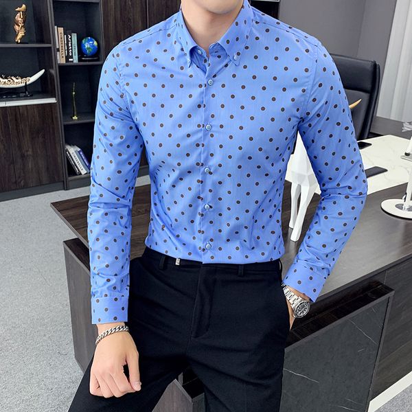 

gzdeerax mens shirts luxury polka dot printed long sleeve casual mens dress shirts fashion slim fit party nightclub male, White;black