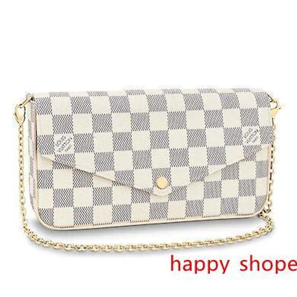

n63106 pochette felicie grid pattern white real caviar lambskin chain flap bag long chain wallets key card holders purse clutches evening