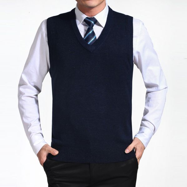 

2018 new arrival casual solid color sweater vest men cashmere sweaters wool pullover mens fashion vest big size 3xl, Black;white