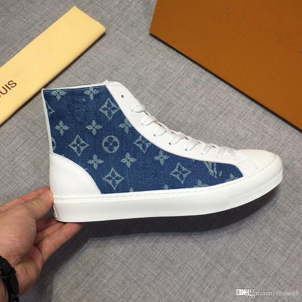 

luxury luis vuiton tattoo sneakers with navy monogram high louie casual men running shoes 19ss louis vuitton, Blue;gray