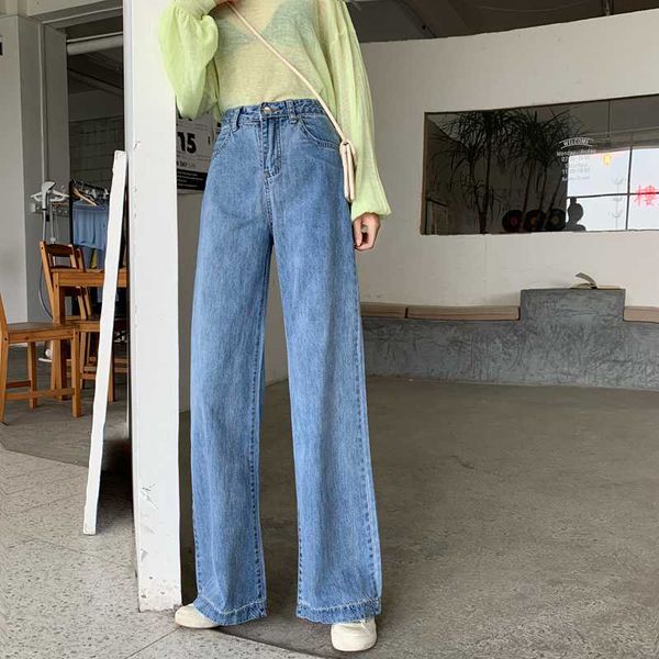 

zosol 2020 new style jeans women's loose-fit high-waisted straight-cut dad loose pants floor-length pants, Blue