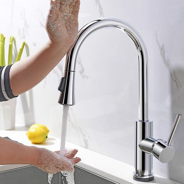 

Touch Sense Control Kitchen Faucet Pull Out Double Water Setting Sink Cold And Hot Sink Water Mixer Deck Mounted Chrome Bras Tap