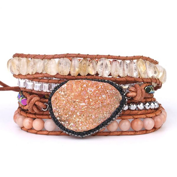 

gift diy braided ethnic style fashion natural exquisite lightweight chain crystal stone wrap all match women bracelet charm, Golden;silver