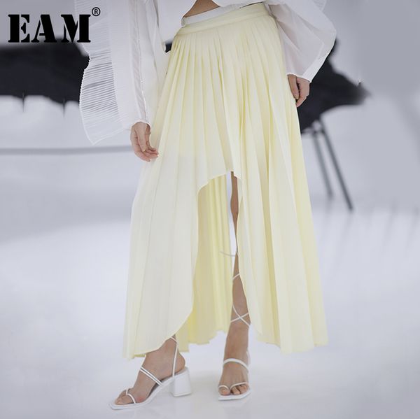 

eam] high waist yellow asymmetrical pleated temperament half-body skirt women fashion tide new spring autumn 2020 1s116, Black