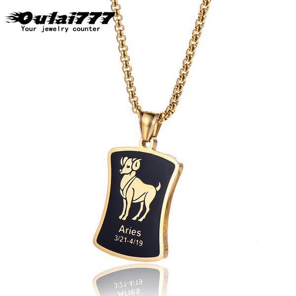 

oulai777 zodiac sign 12 constellation pendants necklace mens stainless steel male accessories simple gold necklace silver chains