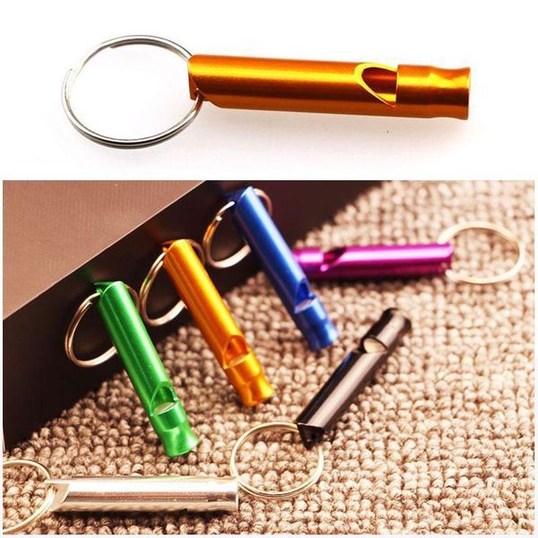 

mini aluminum whistle keychain dogs training keychain whistle outdoor hiking portable survival small whistle key ring customized bh2837 tqq