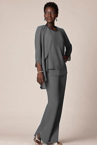 

custom plus size grey chiffon formal pant suits for mother groom dresses evening wear long mother of the bride dresses with jackets, Black;red