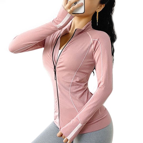 

women's slim tight sports jacket zipper running training yoga clothes was thin quick-drying long sleeve fitness clothes yoga top, White;red