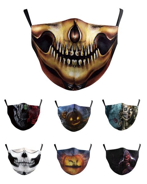 Maschera viso lavabile Skull Joker Maschera per stampa digitale Respiratore per adulti Maschera in cotone con protezione del teschio di zucca di Halloween