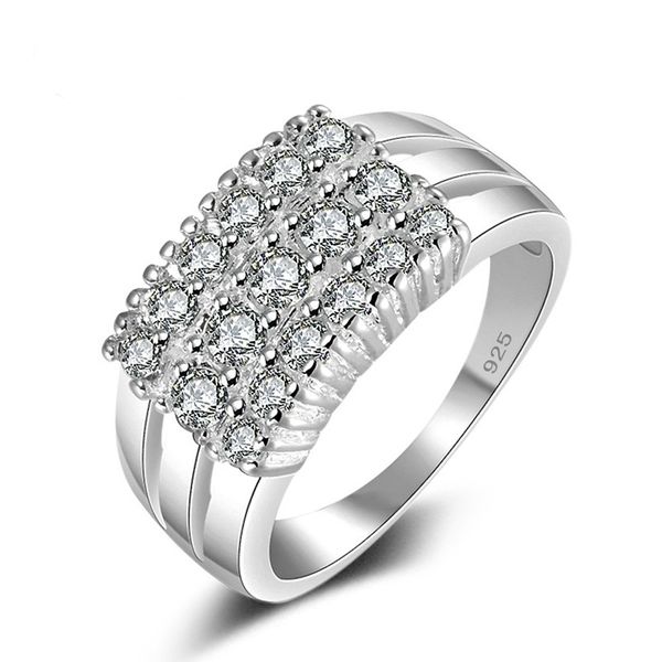 

925 silver ring bar austrian crystal for party classic rings for women jewelry wholesale stone square zircon wedding rings, Golden;silver