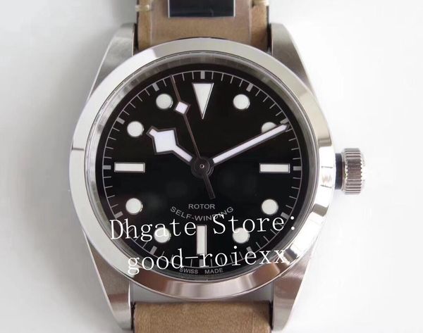 

36mm mens eta 2824 black dial bay watches women's watch men automatic 79500 retro swiss eight kr factory leather midsize wristwatches, Slivery;brown