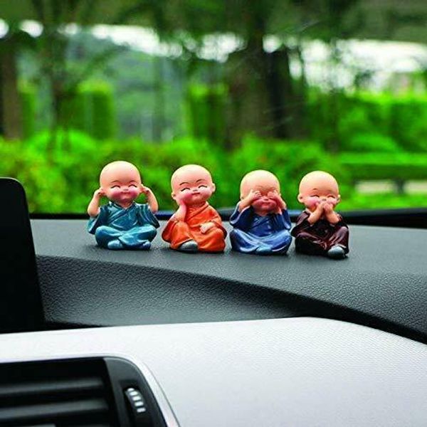 

car decoration cute little monks figurine resin creative crafts ornament buddha figurines decor lovely dolls toy gift 4pcs