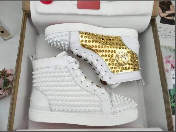 

a4 new christian luxury louboutin bottom red bottoms studded spikes brand cl mens casual shoes men women party lover sports sneakers, Black