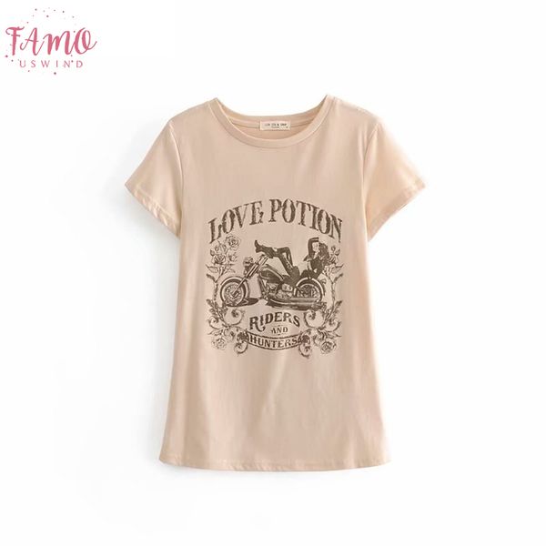

summer fashion vintage chic women motorcycle beauty print short sleeve t shirt ladies cottontee shirt camiseta feminina, White