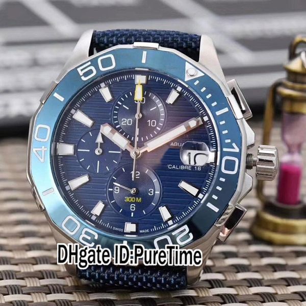 

new 300m cay218a.fc6361 steel case blue dial stick markers quartz chronograph mens watch satch blue nylone leather strap puretime a159d4, Slivery;brown