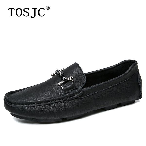 

tosjc mens loafers gommino flat moccasins lightweight man casual shoes breathtable slip-on boat shoes driving, Black