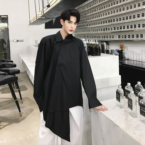 

2019 new men's hair stylist gd stylish before wearing different styles of asymmetrical designer long sleeved shirt clothing, White;black