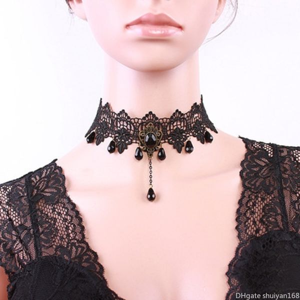 

lace gothic tattoo choker necklaces halloween women vintage crystal statement necklace punk collar dress chokers party jewelry gift, Golden;silver