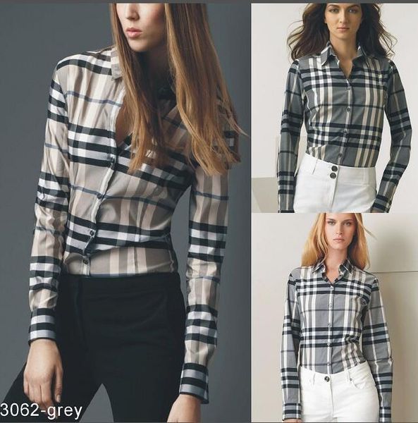 

фирменные женские случайные рубашки женщин с длинным рукавом полоса slim женская футболка новая мода плед # ca11, White