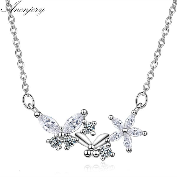 

925 sterling silver flower star zircon butterfly clavicle chain necklace for women