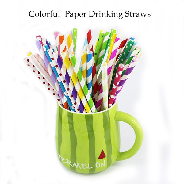 

100pcs/lot colorful paper drinking straws drinking tubes party supplies decoration bar accessories