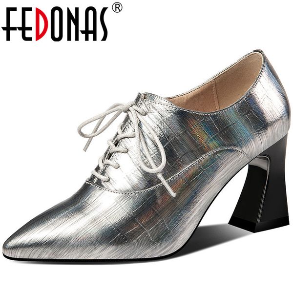 

fedonas new women strange heels party pumps spring summer point toe shoes cross-tied genuine leather shoes woman, Black