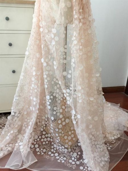 

flesh pink round three-dimensional chiffon sequin patch mesh embroidery lace fabric dress wedding dress fabric, Black;white
