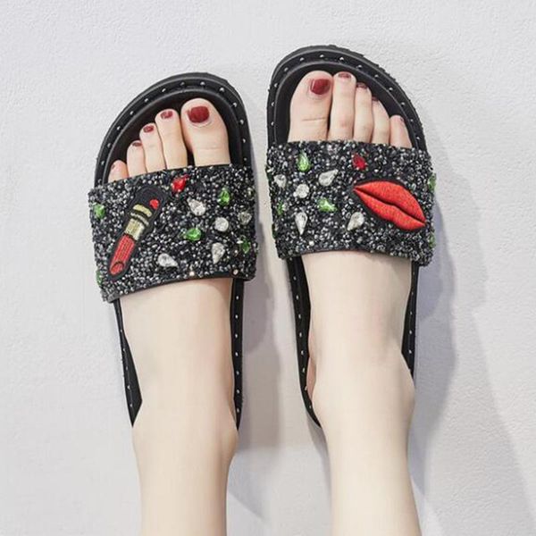 

summer shoes women fashion sequins non-slip sandals slippers women outdoor leisure flats platform beach flip flops sh447, Black