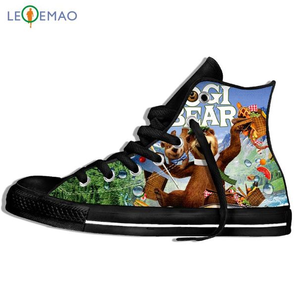 

custom image printing sneakers men yogi bear and cindy dancing cartoon patterns novelty /men canvas breathable walking flat