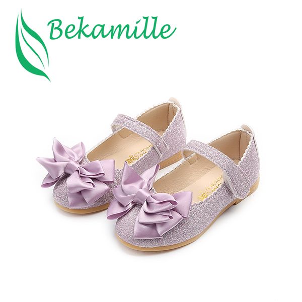 

children girls leather shoes autumn cute bow sequins princess shoes kids leisure flat single, Black;grey