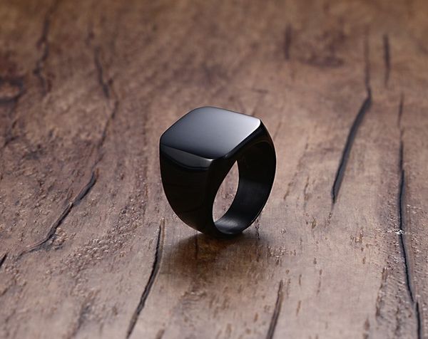 

mens womens pinky ring stainless steel band big rings silver-color black signet polished biker bague party jewelry anillos, Golden;silver