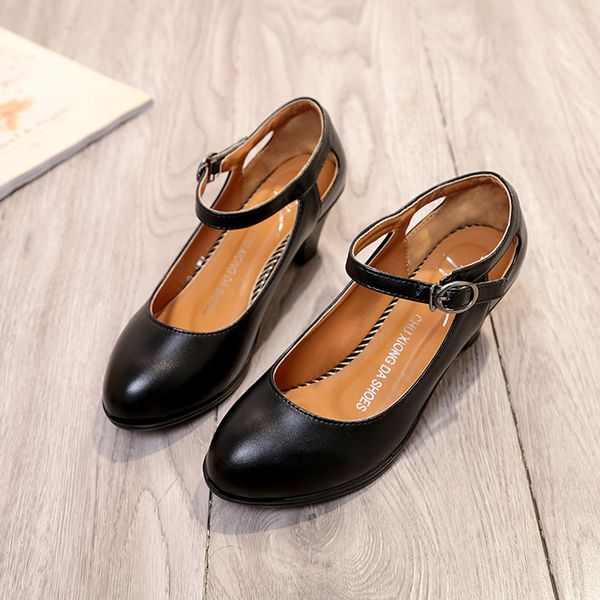 

fashion wedding shoes woman solid round toe square heel buckle single pumps boots women shoes, Black