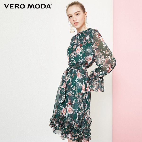 

vero moda new court style ruffled printed fabric floral party dress | 31837d501, Black;gray