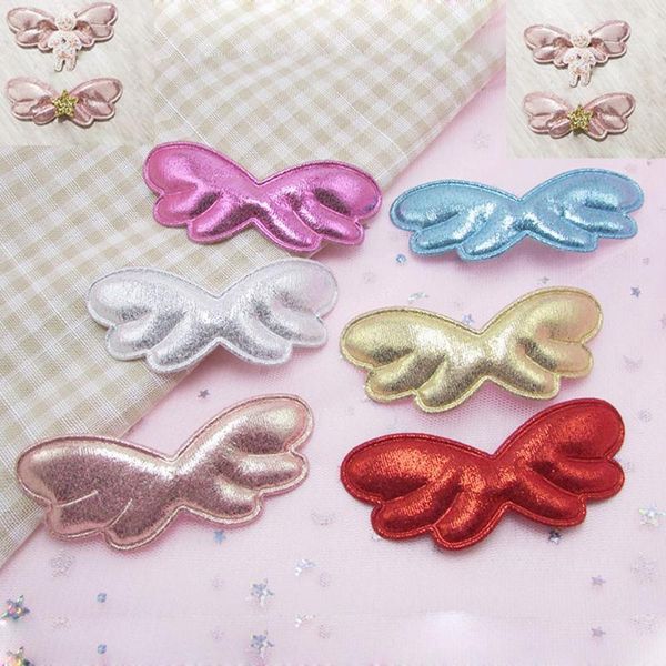 

100pcs/lot glitter cloth cartoon angel wings padded appliques patches for garment shoe diy headwere accessory, Slivery;white