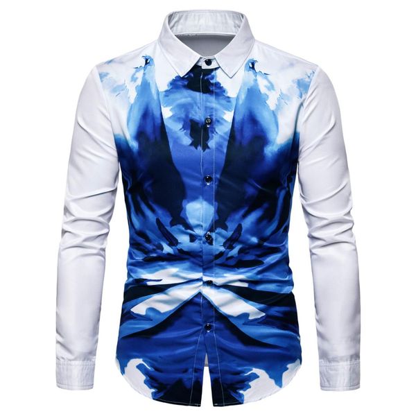 

miicoopie mens long sleeve shirts for summer ink print casual shirts hawaiian shirt dress men, White;black