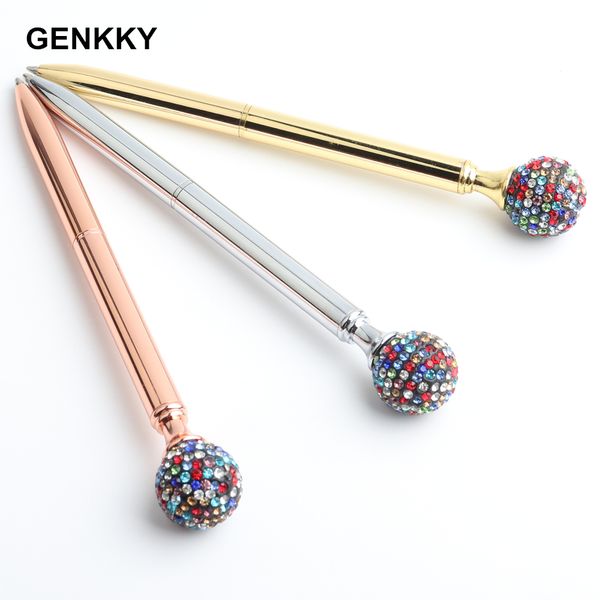 

genkky 2019 new ballpoint pen round colored diamonds metal material beautiful pen 0.7mm student stationery gift custom, Blue;orange