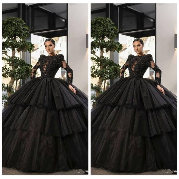 

черный с длинными рукавами бальное платье quinceanera платья 2020 кружева аппликации многоуровневые формальные vestidos de quinceanera вечер, Blue;red