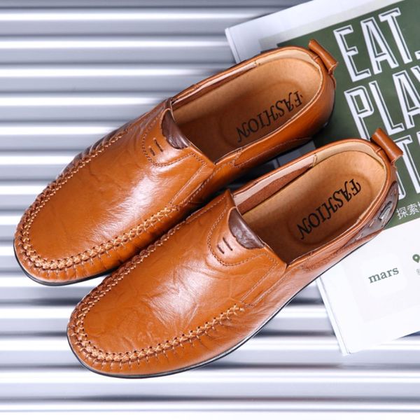 

men leather casual shoes male loafers big size 39-47 brand fashion man slip on driving shoes 2 styles for all seasons, Black