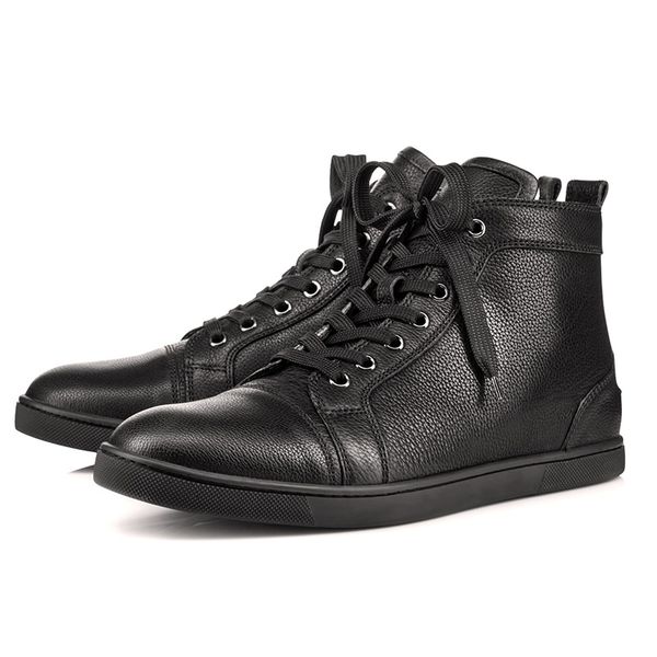 

2019new luxury designer fashion designer brand studded spikes flats red bottom casual for men women party genuine leather sneake cs07, Black