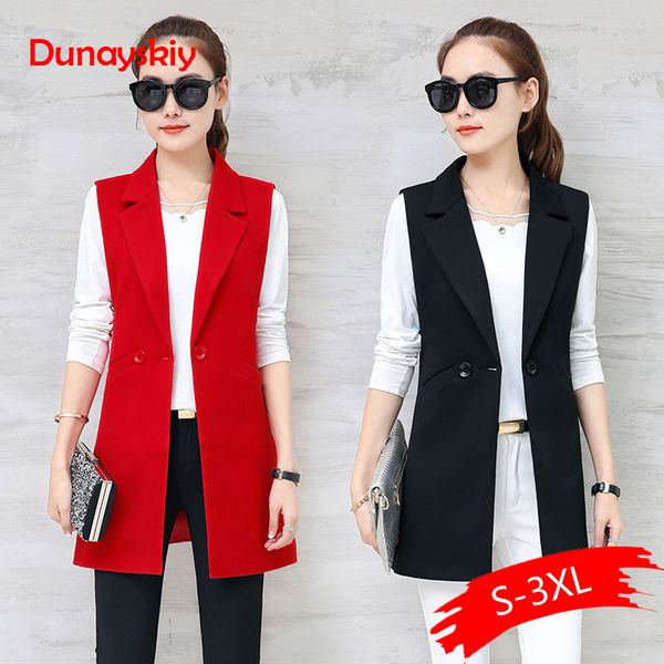 

2019 spring and autumn wild women's vest long section korean slim was thin sleeveless suit vest jacket jacket, Black;white