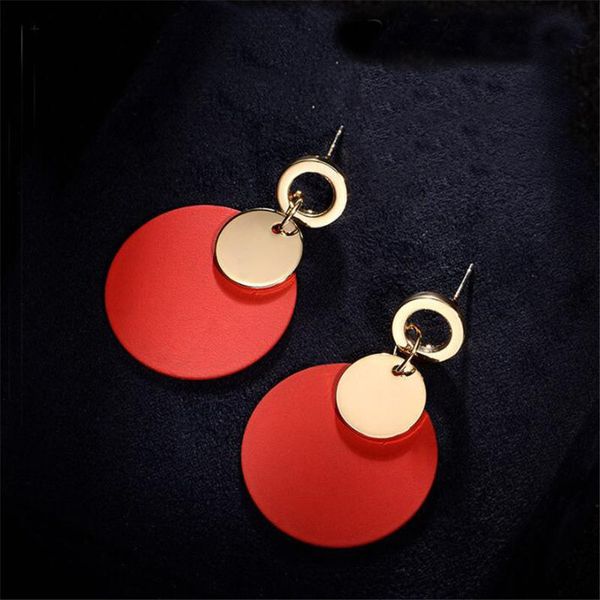 

simple fashion wweet geometric wooden earrings female long hoop earrings, Golden;silver