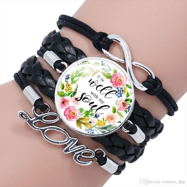 

religion scripture multi layered leather rope bracelets for women men glass cabochon holy bible charm bangle fashion jewelry in bulk, Golden;silver